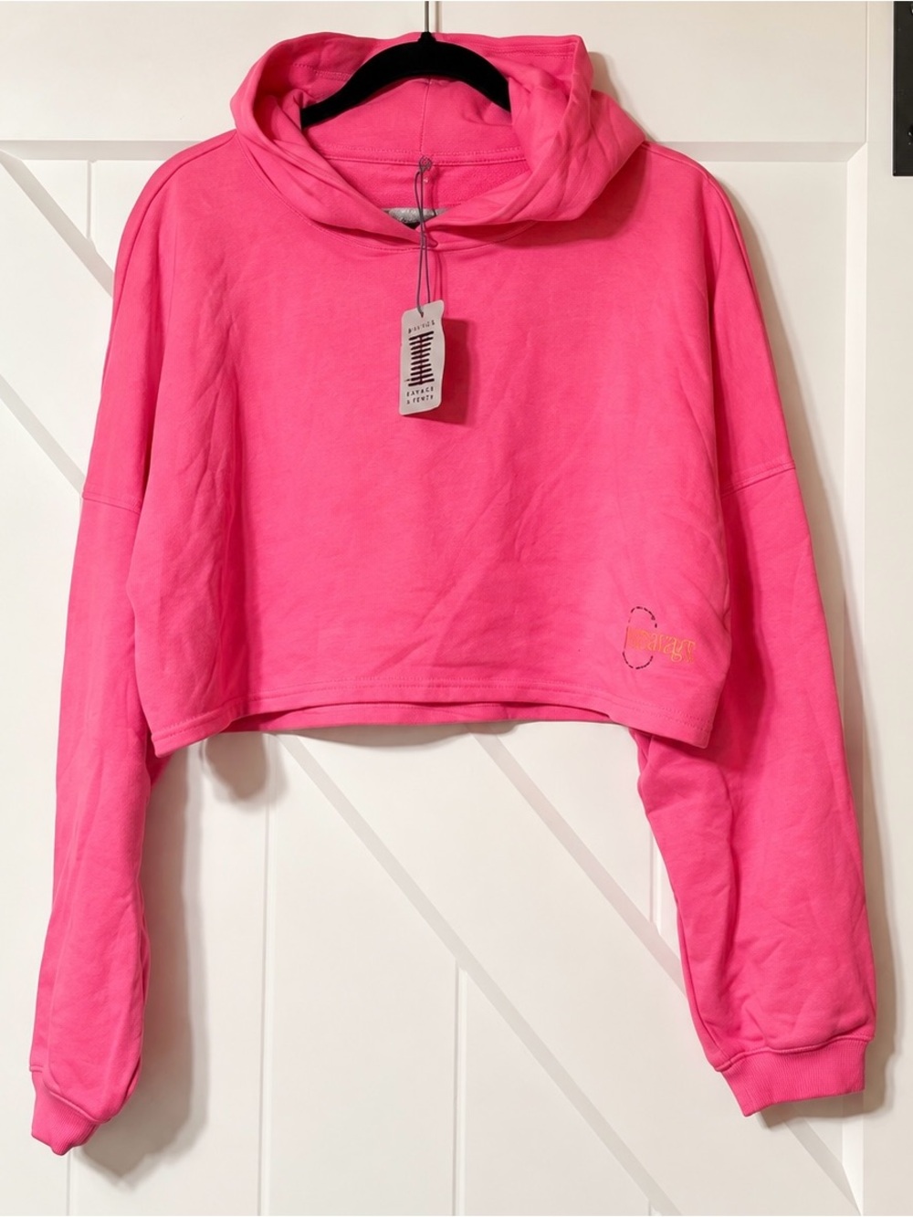 Savage X Fenty Cropped Hoodie Pink Logo Sweatshirt Size L